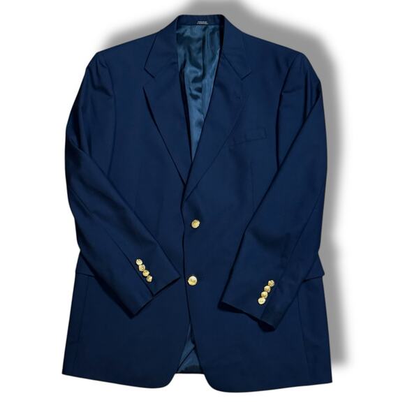 Vintage Hart Schaffner Marx Blazer Mens Navy Gold Button Custom Union Made 42R - Picture 1 of 13